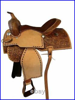 15 Trail Pleasure Tooled Leather Horse Barrel Racing Western Cowboy Saddle