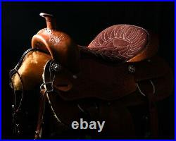 15'' VNTG Textan Hereford Leather Tooled Buckstitched Western Saddle SQH BARS