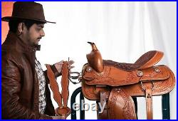 15'' VNTG Textan Hereford Leather Tooled Buckstitched Western Saddle SQH BARS
