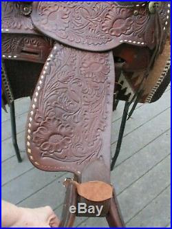 15'' Vintage Circle Y Cow Country Roper Buck Stitched Western Saddle Qh Bar