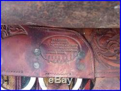 15'' Vintage Circle Y Equitation Western Tooled Saddle Fqh Bars