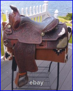 15'' Vintage Equitation Qh Bars Floral Tooled Silver Laced Western Saddle 38.4#