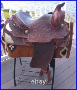 15'' Vintage Equitation Qh Bars Floral Tooled Silver Laced Western Saddle 38.4#