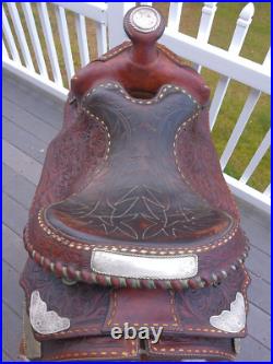 15'' Vintage Equitation Qh Bars Floral Tooled Silver Laced Western Saddle 38.4#