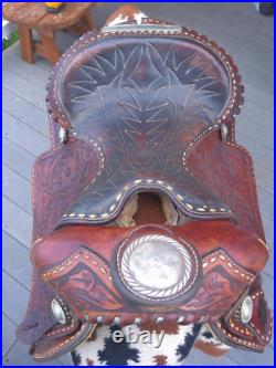 15'' Vintage Equitation Qh Bars Floral Tooled Silver Laced Western Saddle 38.4#