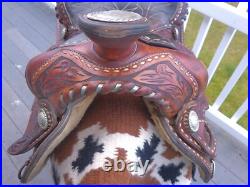15'' Vintage Equitation Qh Bars Floral Tooled Silver Laced Western Saddle 38.4#