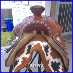 15'' Vintage Equitation Qh Bars Floral Tooled Silver Laced Western Saddle 38.4#