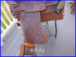 15'' Vintage Equitation Qh Bars Floral Tooled Silver Laced Western Saddle 38.4#