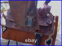 15'' Vintage Equitation Qh Bars Floral Tooled Silver Laced Western Saddle 38.4#