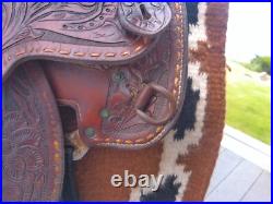 15'' Vintage Equitation Qh Bars Floral Tooled Silver Laced Western Saddle 38.4#