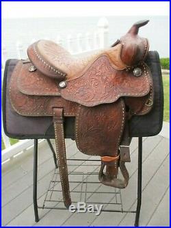 15'' Vintage Hereford Tex Tan Buck Stitched Western Tooled Saddle Qhbars