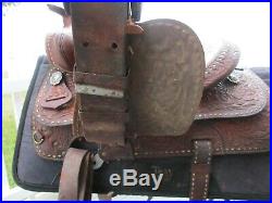 15'' Vintage Hereford Tex Tan Buck Stitched Western Tooled Saddle Qhbars