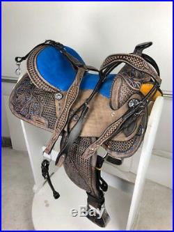 15 Western Leather Barrel Pleasure Trail Black Royal Blue Horse Saddle Tack