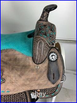 15 Western Leather Barrel Pleasure Trail Black Torquish Horse Saddle Set Tack