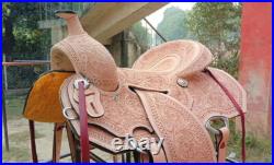 15 Western Natural Leather Down Roper Ranch Saddle With Hard Seat