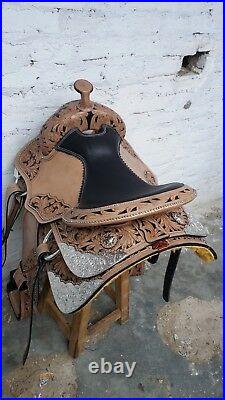 15'' Western saddle natural leather fully tooled show saddle pleasure style