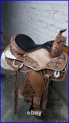 15'' Western saddle natural leather fully tooled show saddle pleasure style