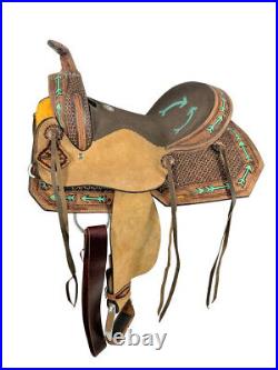 15 Youth Hard Seat Western Saddle With Teal Arrow Accents