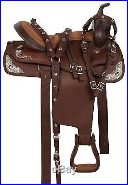 16 17 18 Brown Synthetic Silver Western Pleasure Trail Horse Saddle Tack