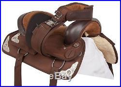 16 17 18 Brown Synthetic Silver Western Pleasure Trail Horse Saddle Tack
