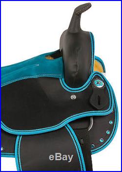 16 17 Teal Black Western Pleasure Trail Horse Synthetic Saddle Tack Set Pad