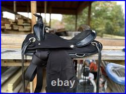 16'' Black Abetta Arabian Trail Saddle + Tough1 Hunter Green Saddle Pad