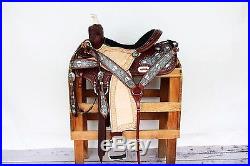 16 Black Skull leather Handmade western Horse Trail Pleasure Barrel show Saddle