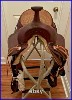 16 Brown Leather Western Saddle Trail Pleasure Riding for Narrow Built Horse VG
