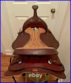 16 Brown Leather Western Saddle Trail Pleasure Riding for Narrow Built Horse VG