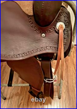 16 Brown Leather Western Saddle Trail Pleasure Riding for Narrow Built Horse VG
