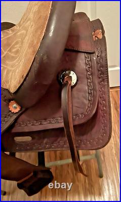 16 Brown Leather Western Saddle Trail Pleasure Riding for Narrow Built Horse VG