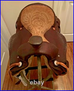 16 Brown Leather Western Saddle Trail Pleasure Riding for Narrow Built Horse VG