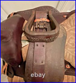 16 Brown Leather Western Saddle Trail Pleasure Riding for Narrow Built Horse VG