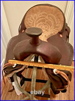 16 Brown Leather Western Saddle Trail Pleasure Riding for Narrow Built Horse VG
