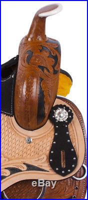 16 Crystal Black Western Barrel Racing Trail Horse Leather Saddle Tack Set
