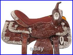 16 Dark Oil Western Equitation Silver Show Horse Tooled Leather Saddle Tack Set