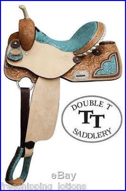 16 Double T Barrel Style Saddle With Teal Filigree Print Seat New 6576