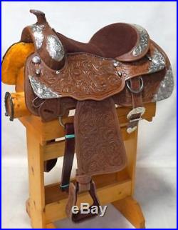 16 Double T Show SADDLE Full Silver +Oak leaf Tooled Med Oil Closeout! Issues