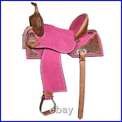 16 In Hilason Western Horse Barrel Flex Tree Trail American Leather Saddle Pink