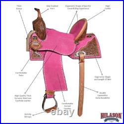 16 In Hilason Western Horse Barrel Flex Tree Trail American Leather Saddle Pink