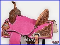 16 In Hilason Western Horse Barrel Flex Tree Trail American Leather Saddle Pink
