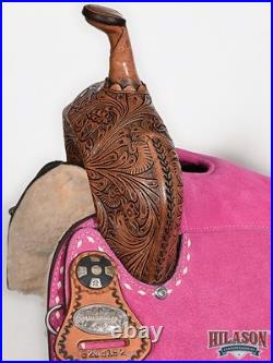 16 In Hilason Western Horse Barrel Flex Tree Trail American Leather Saddle Pink