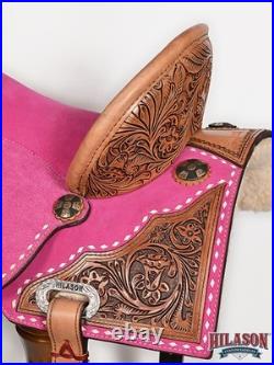 16 In Hilason Western Horse Barrel Flex Tree Trail American Leather Saddle Pink