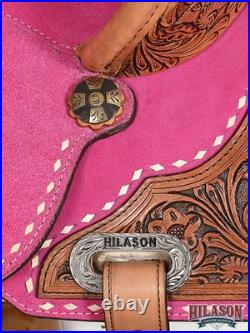 16 In Hilason Western Horse Barrel Flex Tree Trail American Leather Saddle Pink