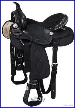 16 Inch Western Pro Trail Mule Saddle Black Leather and Synthetic 16 pounds