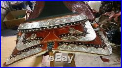 16 Inch Western Saddle Fully Tooled Show Saddle with Silver Corner & Canchos