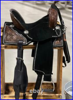 16 Inches Western Barrel saddle With Free Matching Headstall And Breast Collar