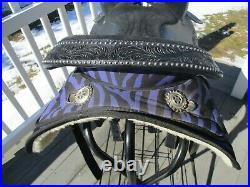 16'' KS1436 Black Purple Zebra western saddle Pad, Breast collar, cinch set FQHB