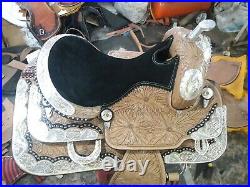 16'' New western saddle fully show saddle with silver corner canchos