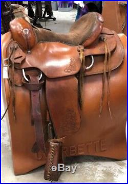 16 Roping Saddle withRoughout Seat & Breast Collar Joe Johnston #011 Good Conditn